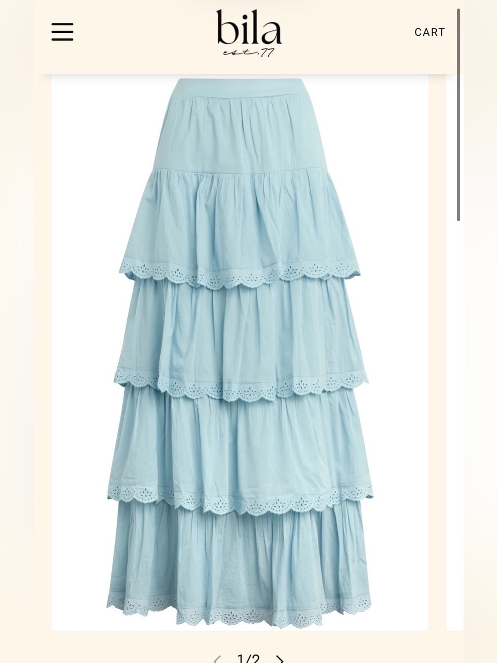 Bila Tiered Eyelet Maxi Skirt - Light Blue